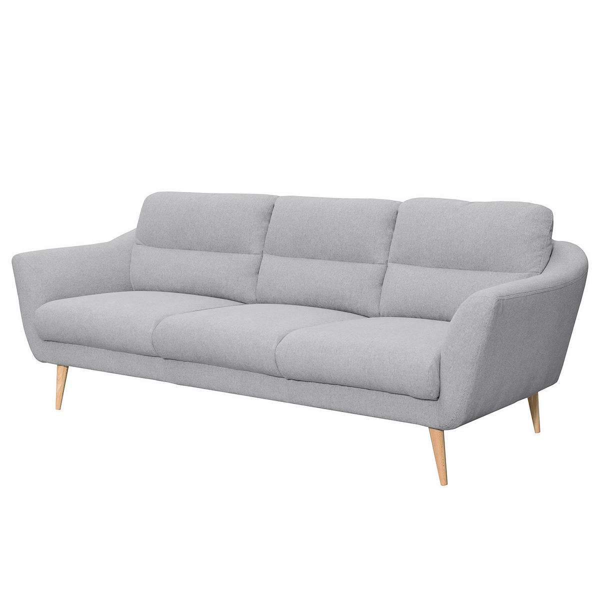 3-SITZER-SOFA in Webstoff Hellgrau  - Buchefarben/Hellgrau, Design, Holz/Textil (209/87/88cm) - Livetastic