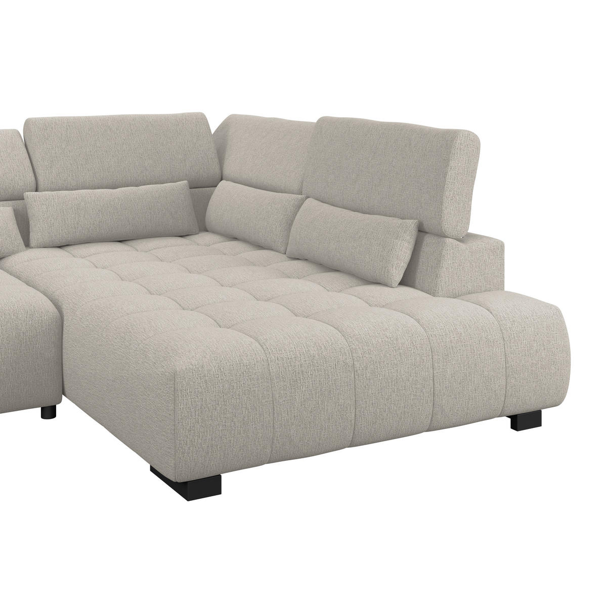 ECKSOFA MATERA Beige Chenille, Struktur Nierenkissen, Kopfteilverstellung, Sitzvorzug  - Beige/Schwarz, Trend, Holz/Textil (311/226cm) - MID.YOU