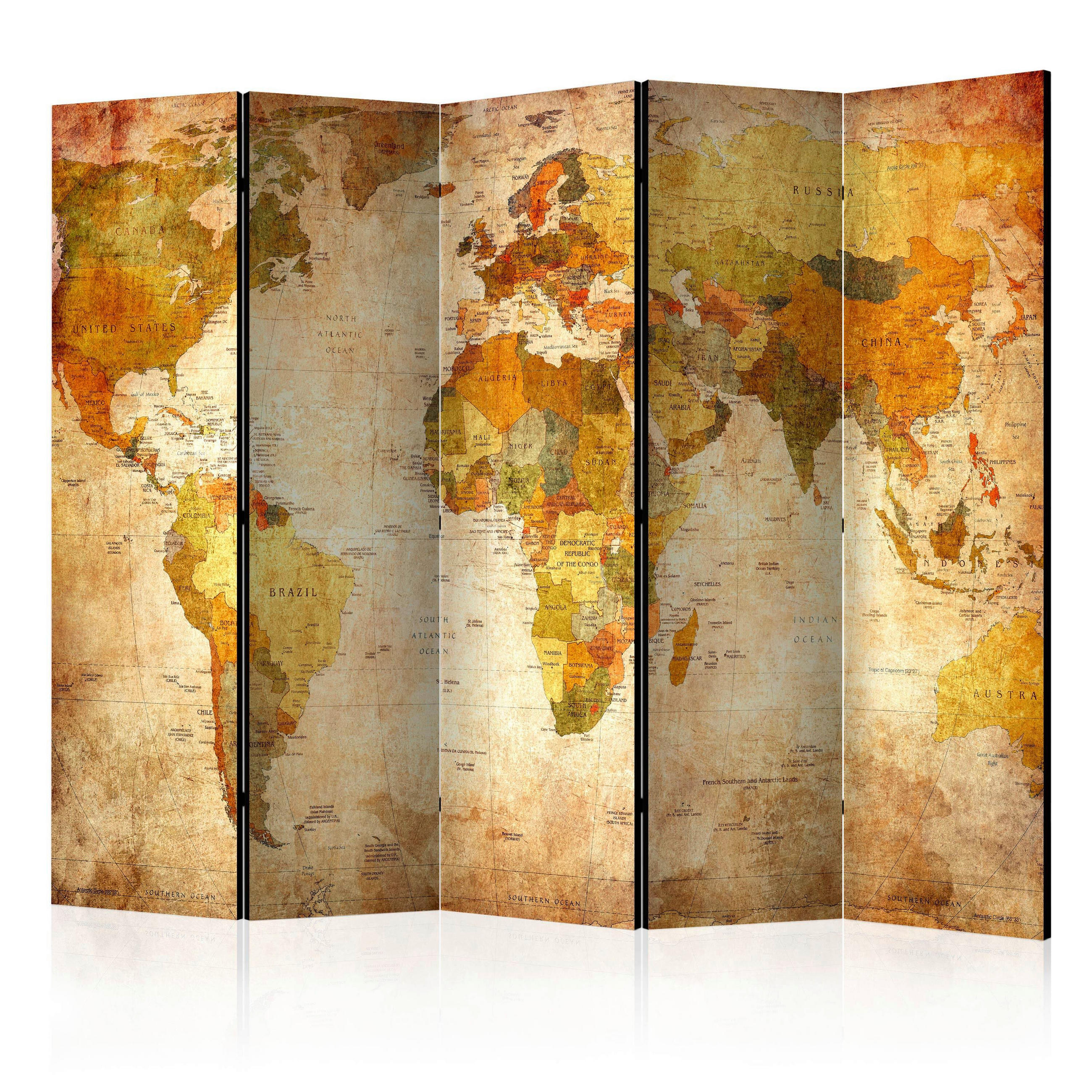 PARAVENT mit 5  Flügel - Cognac/Beige, Basics, Holz/Kunststoff (225/172/3cm) - artgeist