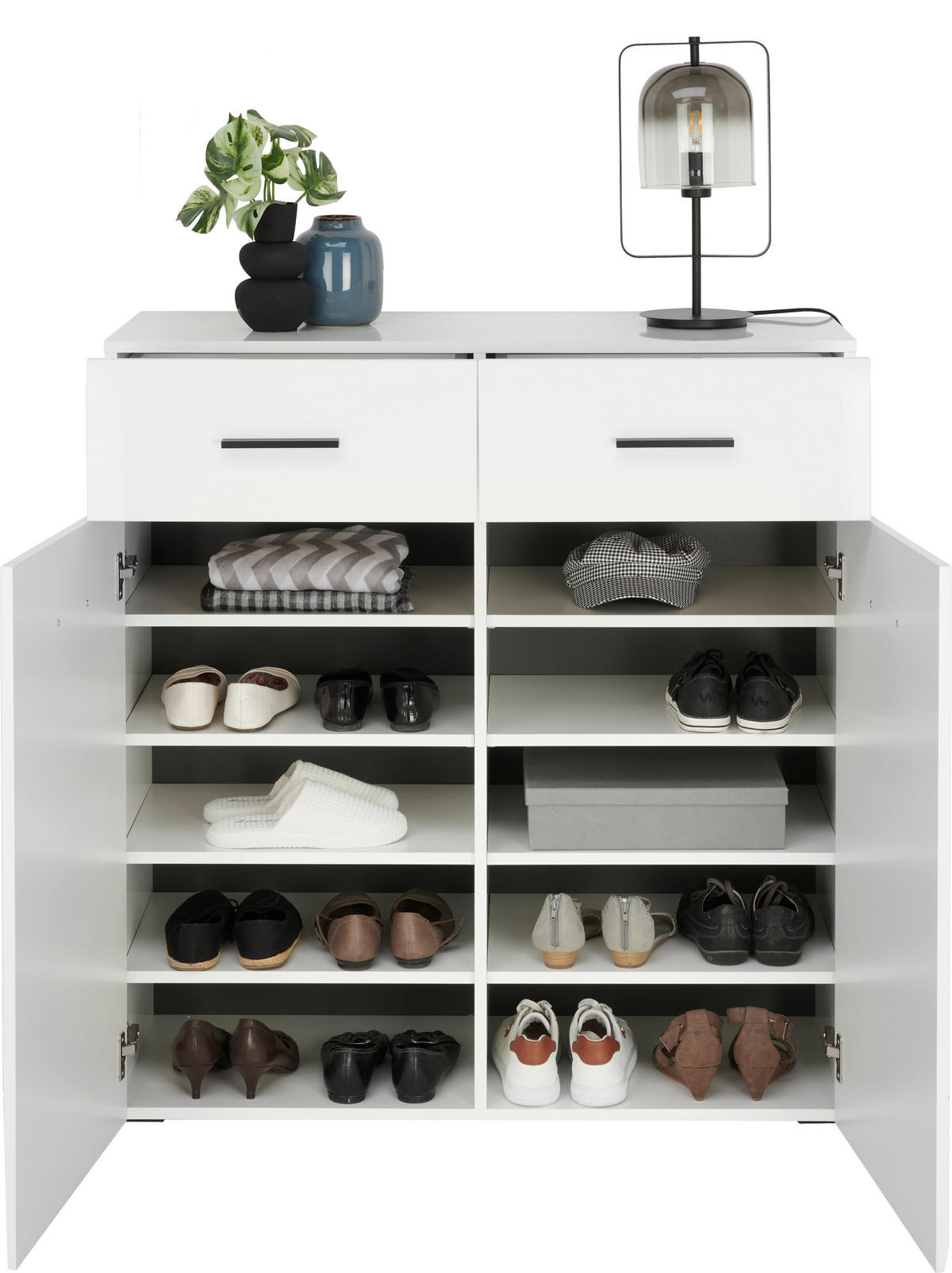 CIPŐSSZEKRÉNY 100/104/42 cm  - antracit/magasfényű fehér, Basics, műanyag/faalapú anyag (100/104/42cm) - Hom`in
