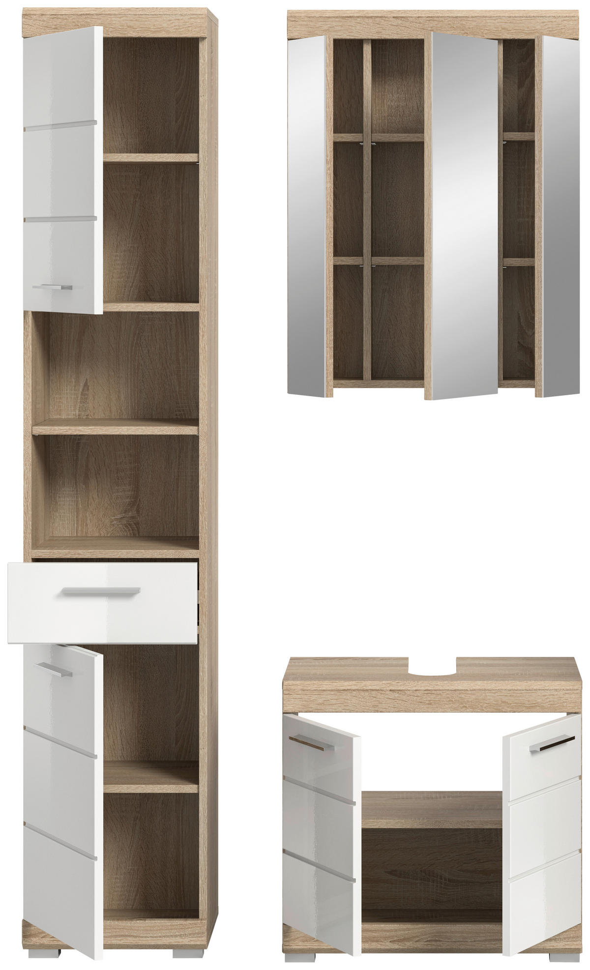 BADEZIMMER 3-teilig  in 97 cm  - Weiß Hochglanz/Silberfarben, MODERN, Glas/Holzwerkstoff (97cm) - MID.YOU