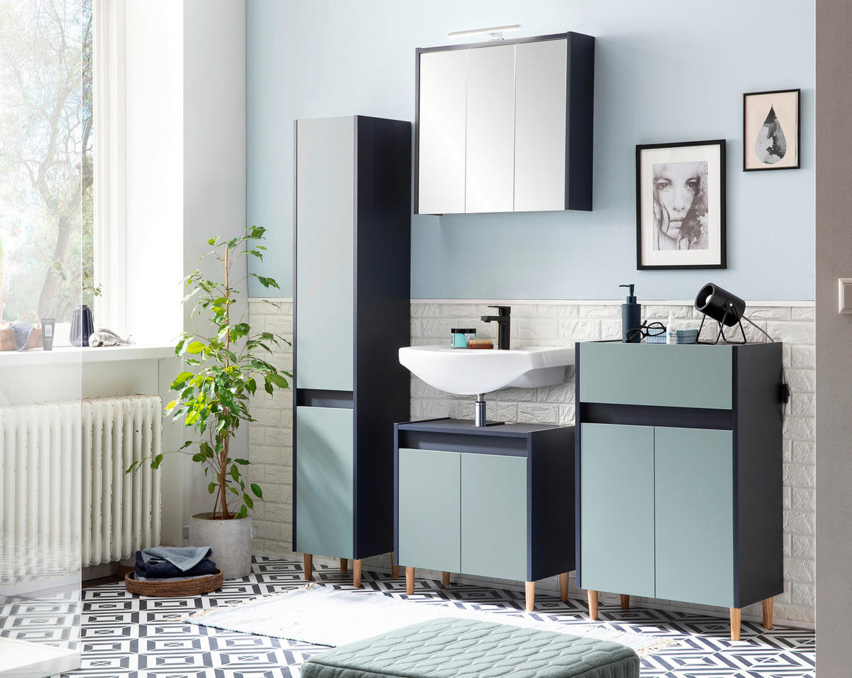 SPIEGELSCHRANK 65,0/62,7/16,0 cm  - Dunkelblau, MODERN, Glas/Holzwerkstoff (65,0/62,7/16,0cm) - MID.YOU