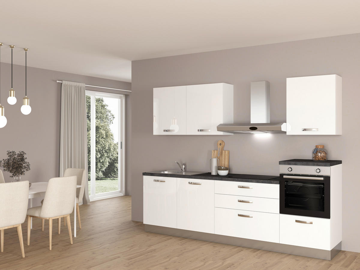 BLOK KUHINJA BEZ APARATA  bijela visoki sjaj  - bijela/tamno siva, Basics, drvni materijal/metal (270cm)