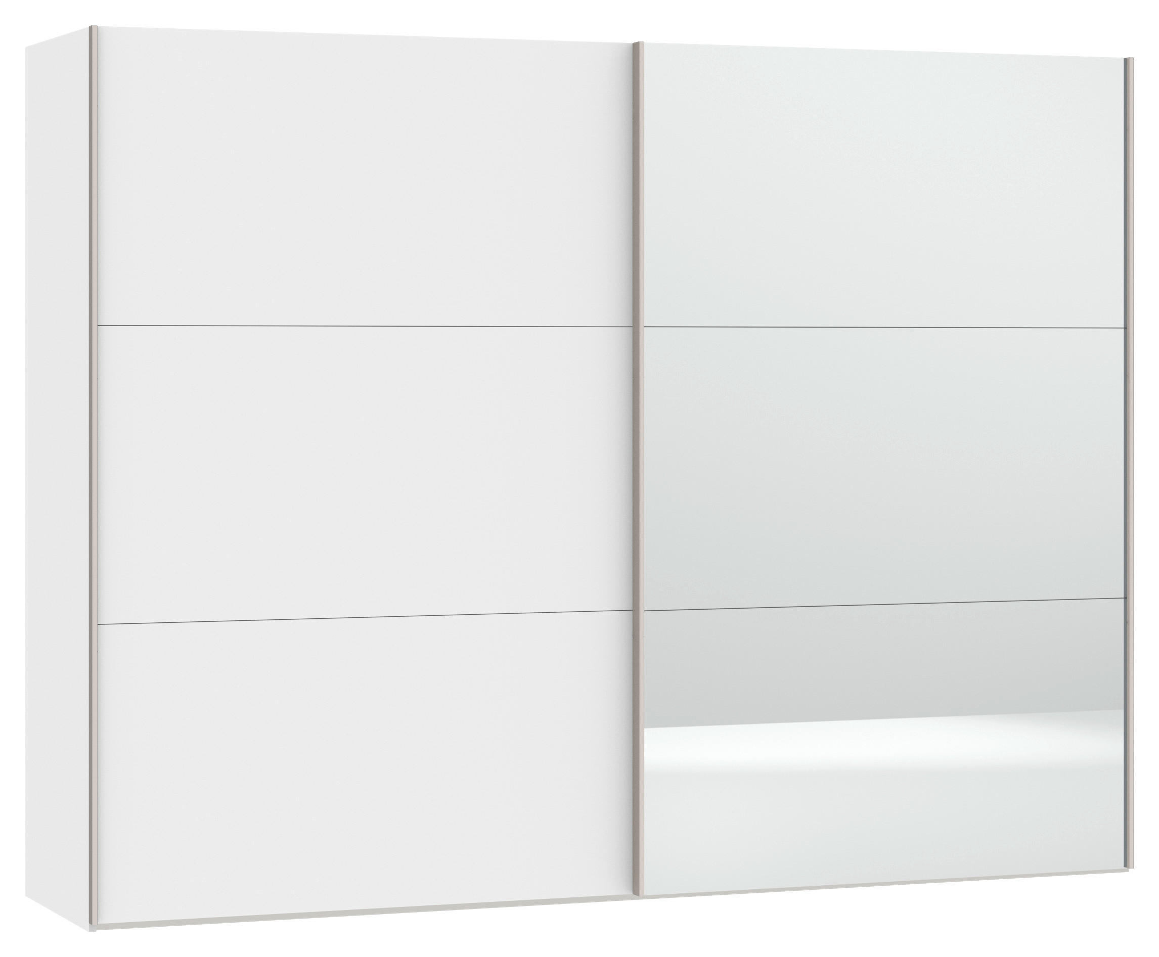 SCHWEBETÜRENSCHRANK 253/195/65 cm 2-türig Weiß  - Edelstahlfarben/Weiß, Design, Glas/Holzwerkstoff (253/195/65cm) - Boxxx