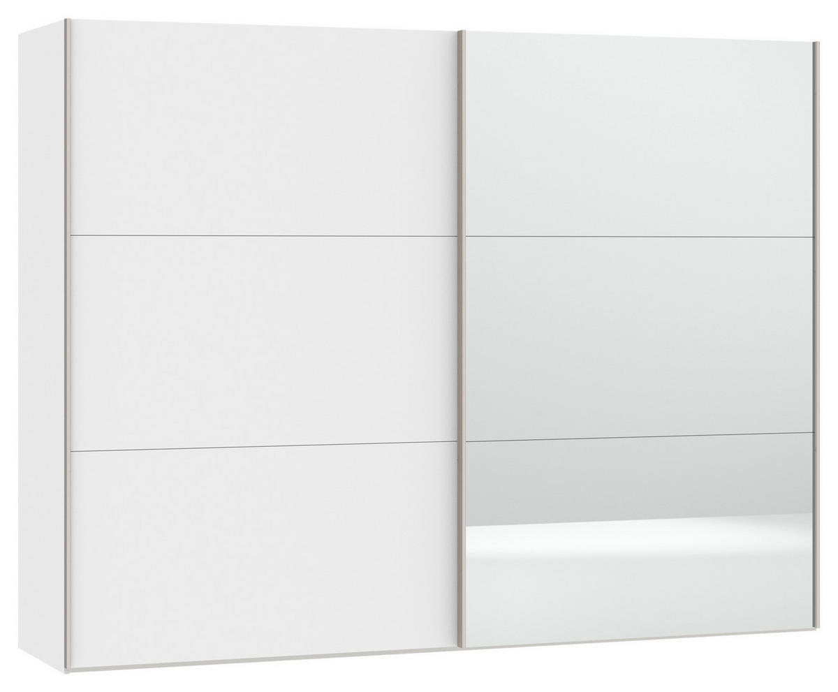 SCHWEBETÜRENSCHRANK  in Weiß  - Edelstahlfarben/Weiß, Design, Glas/Holzwerkstoff (253/195/65cm) - Boxxx