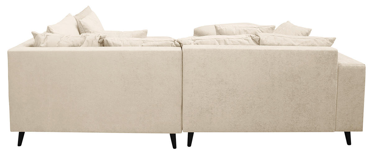 Ecksofa inkl. Hocker in Flachgewebe Beige  - Beige/Schwarz, Design, Holz/Textil (247/174cm) - MID.YOU