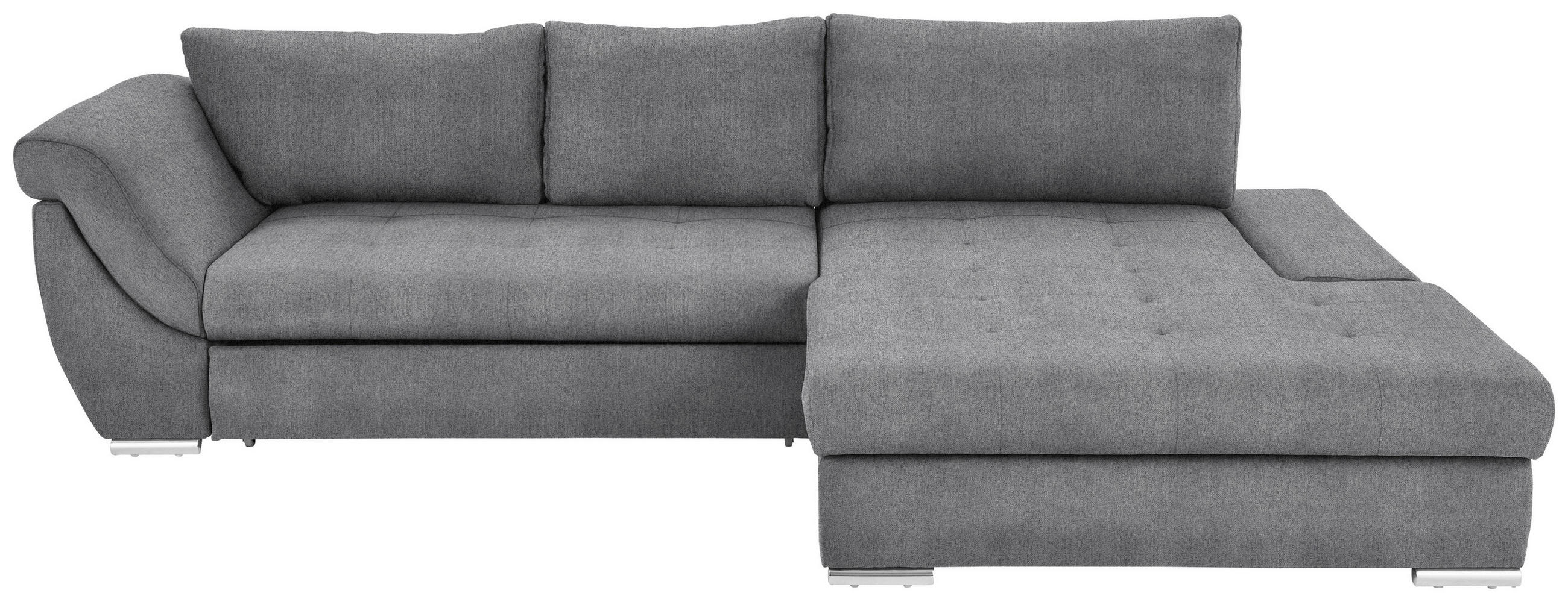 ECKSOFA Flachgewebe Hellgrau  - Silberfarben/Hellgrau, Design, Textil/Metall (306/174cm) - MID.YOU