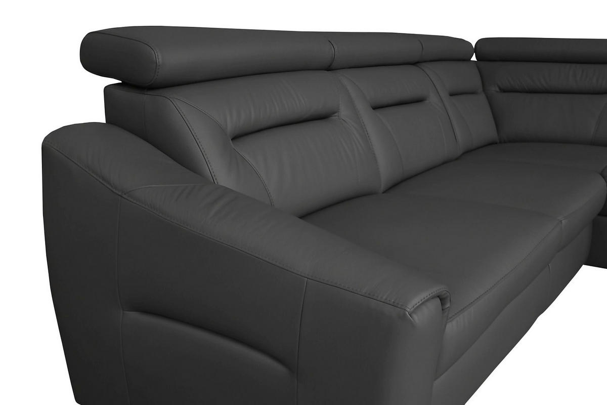 ECKSOFA Anthrazit Echtleder Lederlook Bettkasten, Schlaffunktion, Rücken echt, Kopfteilverstellung  - Wengefarben/Anthrazit, Design, Leder/Holz (212/260cm) - Celina Home