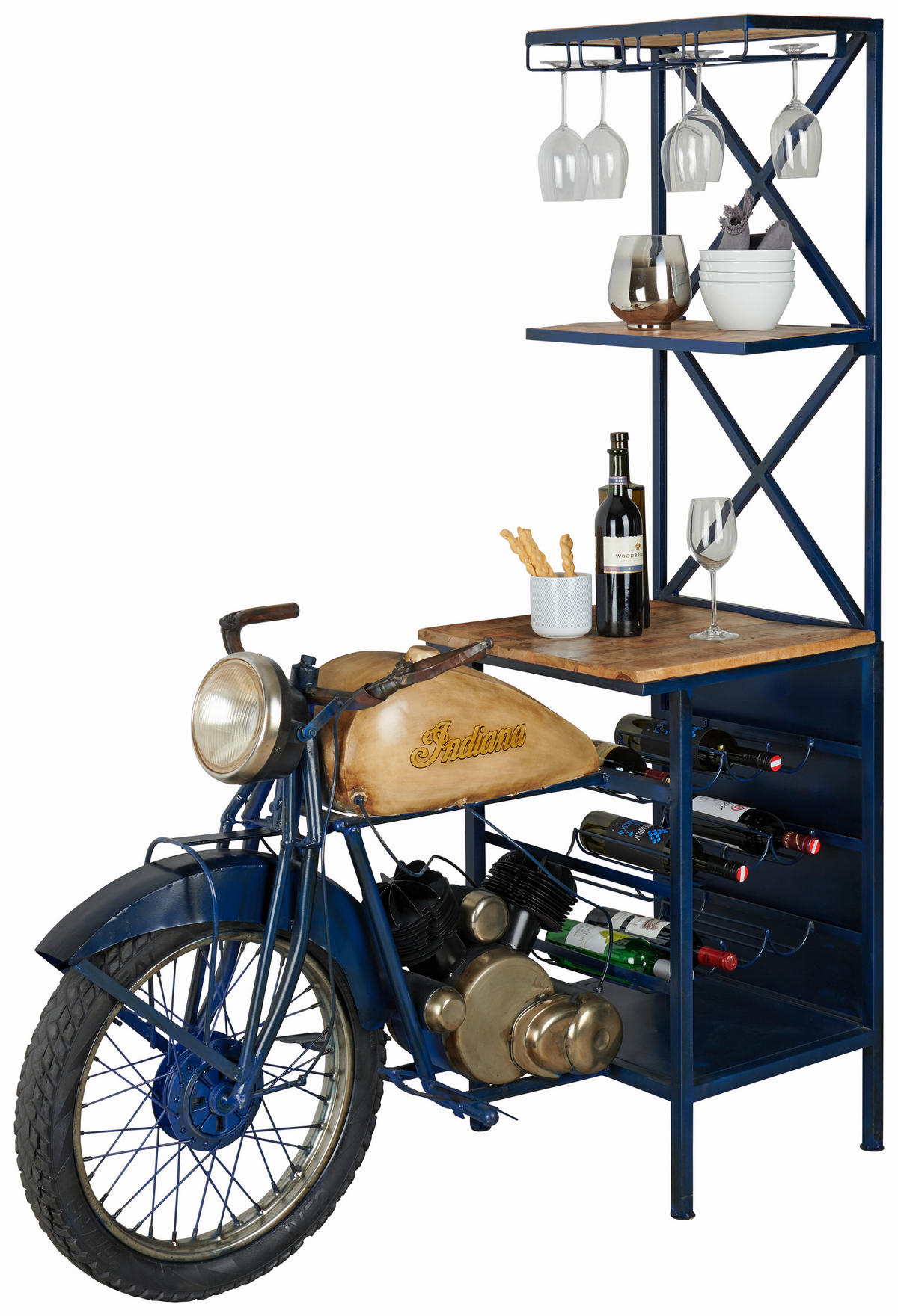 BAR in negru, alb, albastru închis  - albastru/alb, Trend, lemn/metal (145/183/52cm) - Ambia Home