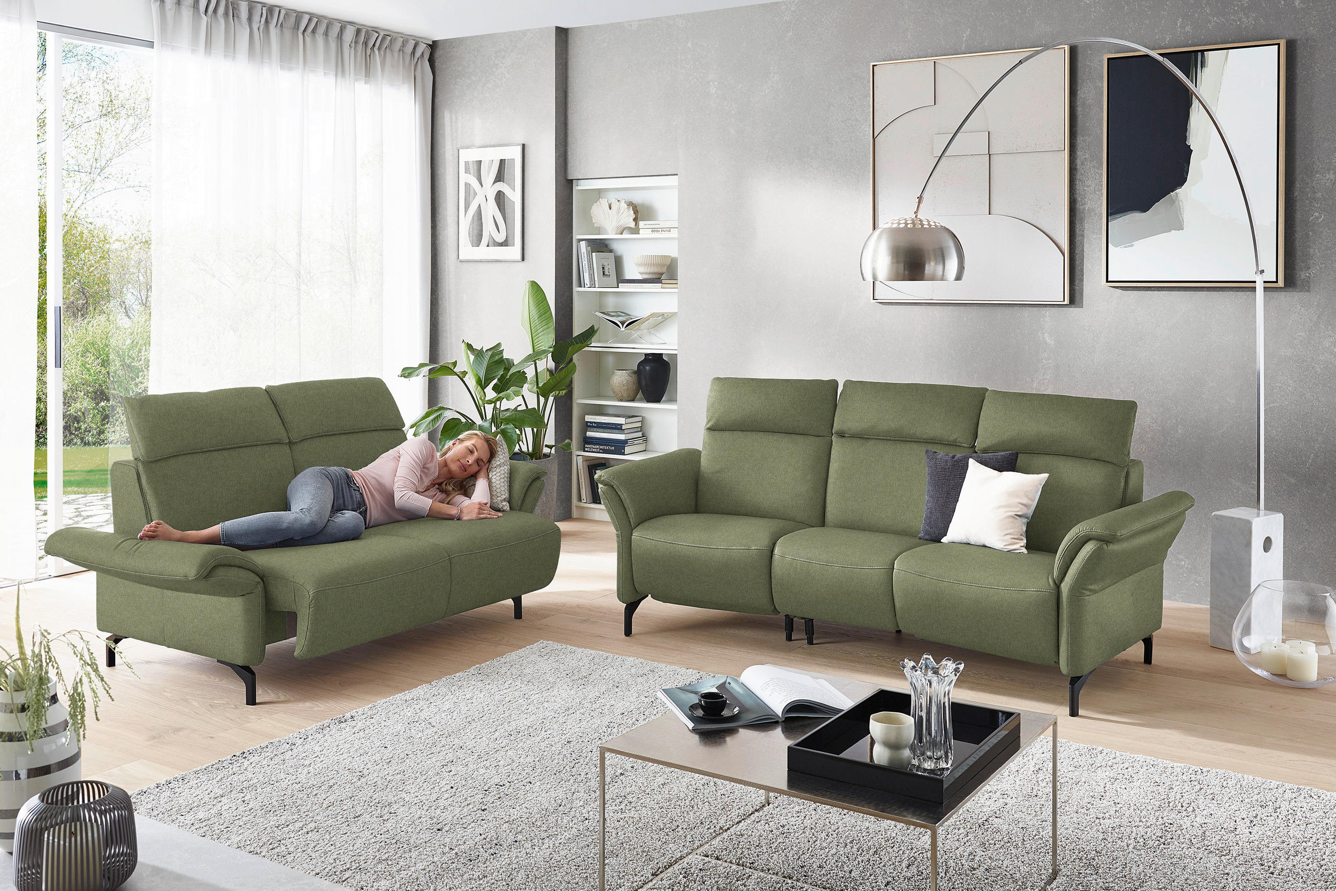 2-SITZER-SOFA in Mikrofaser Hellgrün  - Schwarz/Hellgrün, KONVENTIONELL, Textil/Metall (178/103/92cm) - Dieter Knoll