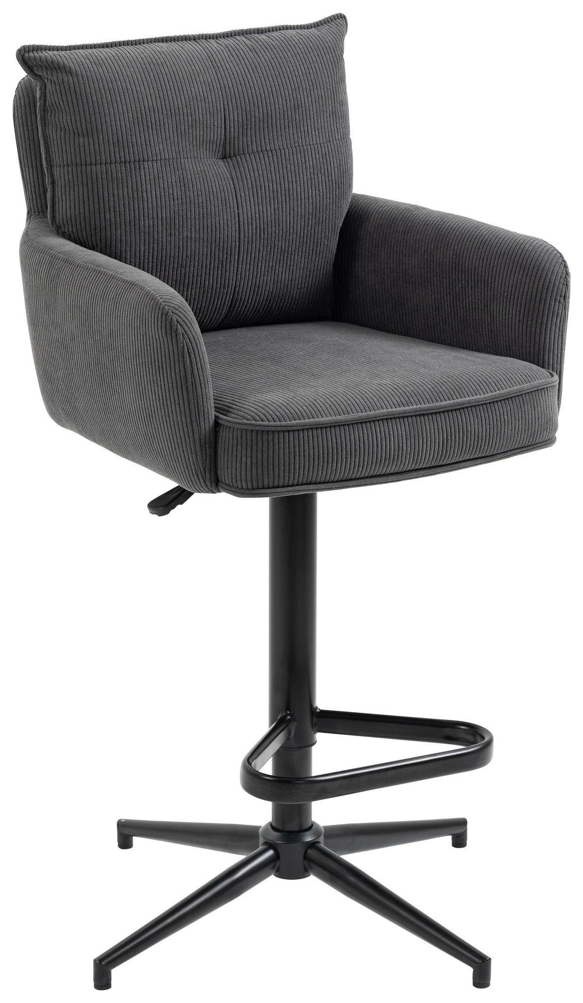 BARHOCKER Cord Anthrazit Eisen Stoffauswahl, Sitzfläche 360° drehbar, inklusive Armlehnen  - Anthrazit/Schwarz, Design, Textil/Metall (54/98-120/58cm) - Novel