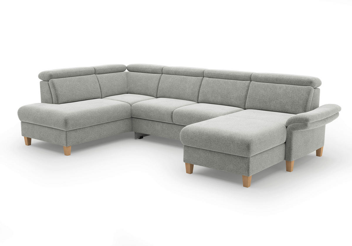 WOHNLANDSCHAFT GLENDALE E Hellgrau Flachgewebe  - Eichefarben/Hellgrau, KONVENTIONELL, Holz/Textil (193/321/166cm) - Sit & More