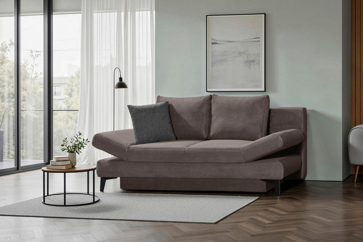 SCHLAFSOFA Cord Taupe  inkl. Bettkasten, Schlaffunktion, Armteilverstellung  - Taupe/Schwarz, Design, Textil/Metall (200/85/90cm) - Novel