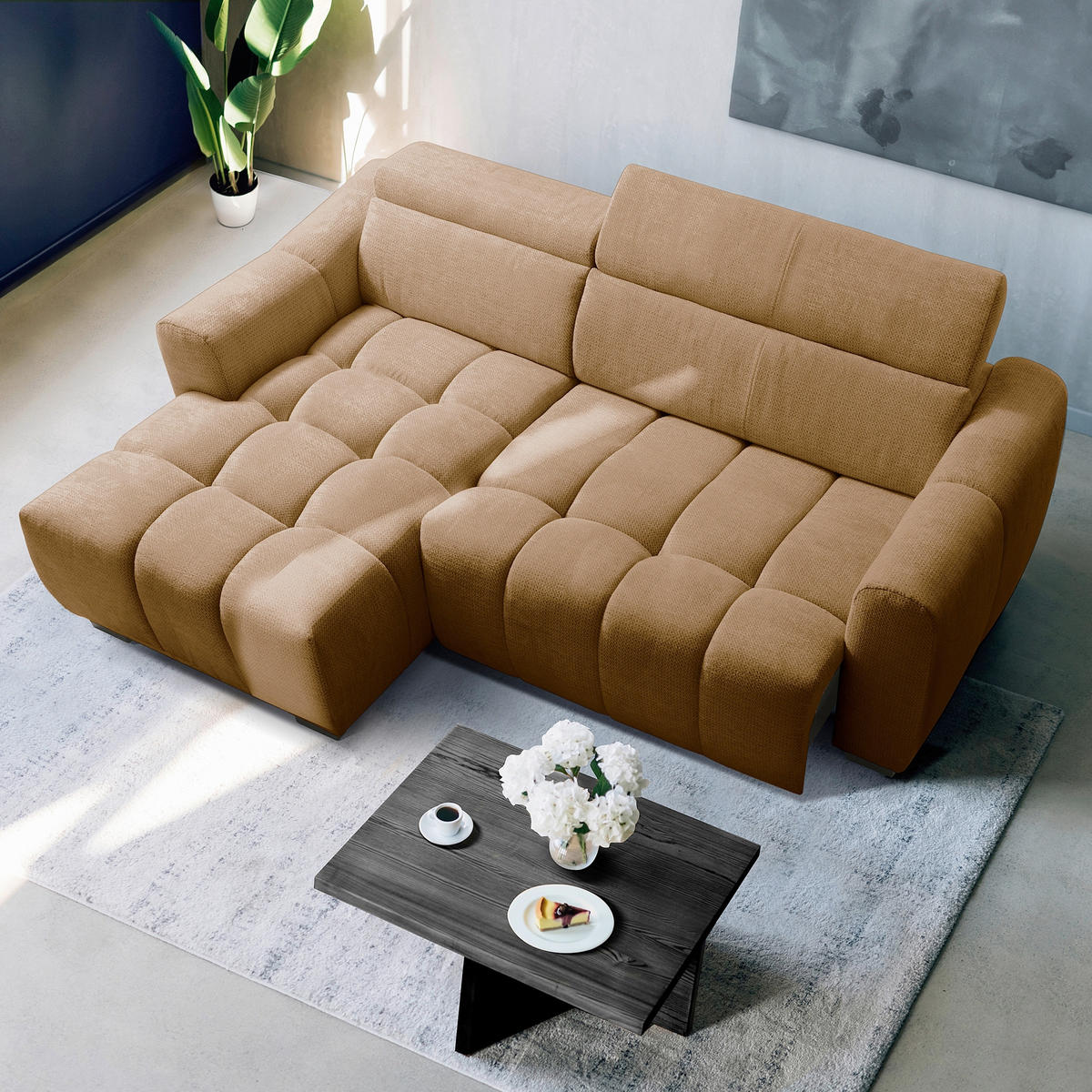 ECKSOFA  Webstoff Rostfarben  - Rostfarben/Schwarz, Design, Kunststoff/Textil (177/274cm) - Livetastic
