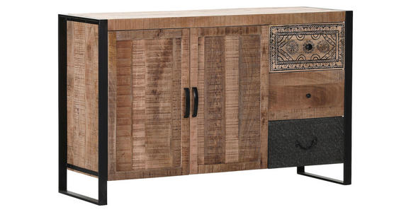 SIDEBOARD Mangoholz massiv Braun, Naturfarben, Schwarz Einlegeboden, Rückwand, Füße  - Schwarz/Braun, Design, Holz/Holzwerkstoff (130/80/43cm) - Landscape