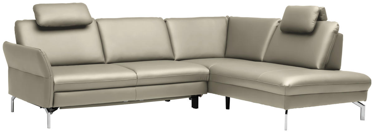 ECKSOFA in Echtleder Ecru  - Ecru/Alufarben, Konventionell, Leder/Metall (284/220cm) - Beldomo Premium