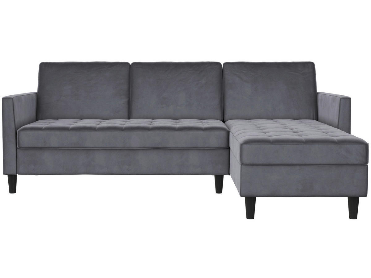 ECKSOFA PALERMO in Velours Anthrazit  - Anthrazit/Schwarz, Basics, Kunststoff/Textil (213/154cm) - Livetastic