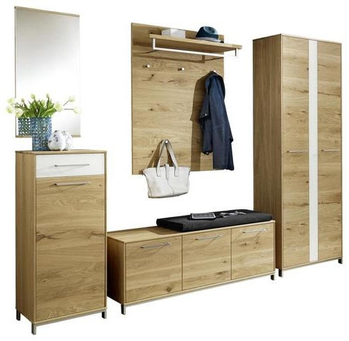 GARDEROBE Weiß, Eichefarben - Eichefarben/Weiß, Design, Glas/Holz (265/195/40cm)