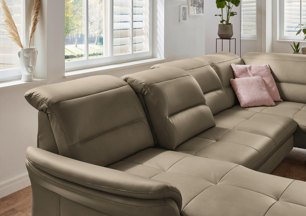 WOHNLANDSCHAFT  in Echtleder Hellbraun  - Hellbraun/Schwarz, Design, Leder/Metall (181/336/206cm) - Beldomo Speed