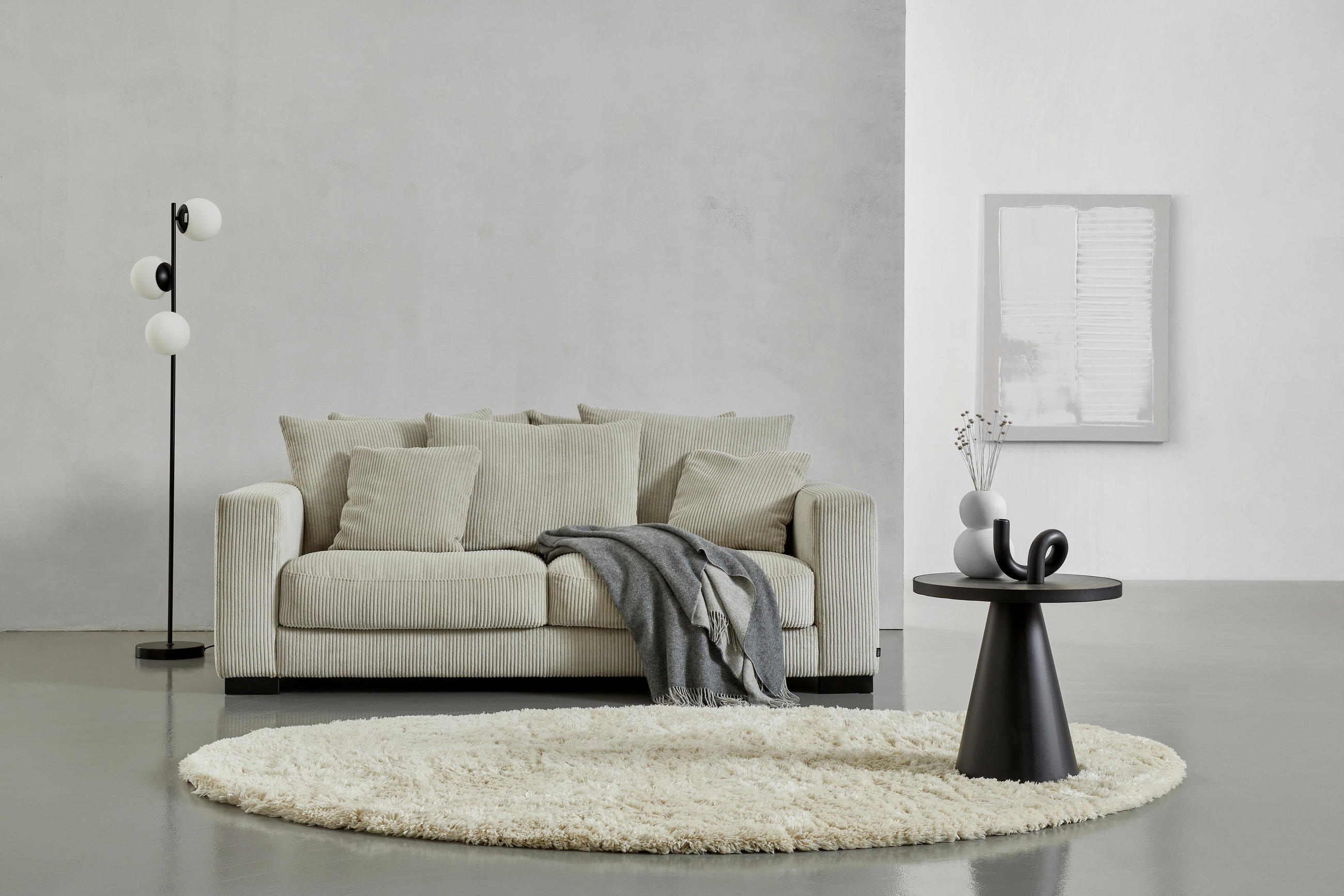 2,5-SITZER in Cord Greige  - Greige/Schwarz, Konventionell, Holz/Textil (203/83/126cm) - Hom`in