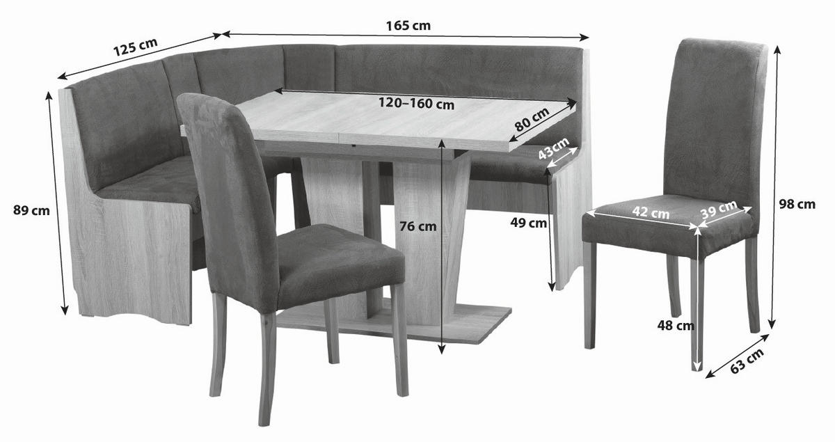 ECKBANKGRUPPE Mikrofaser Grau, Eiche Artisan  - Eiche Artisan/Grau, KONVENTIONELL, Holz/Textil (125/89/165cm) - P & B