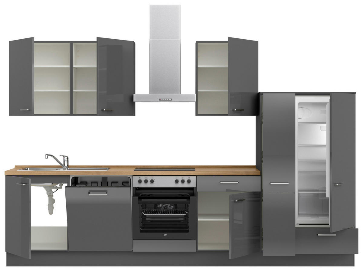 KÜCHENLEERBLOCK 330 cm   in Eichefarben, Schieferfarben  - Schieferfarben/Edelstahlfarben, MODERN, Holzwerkstoff/Metall (330cm) - Nobilia