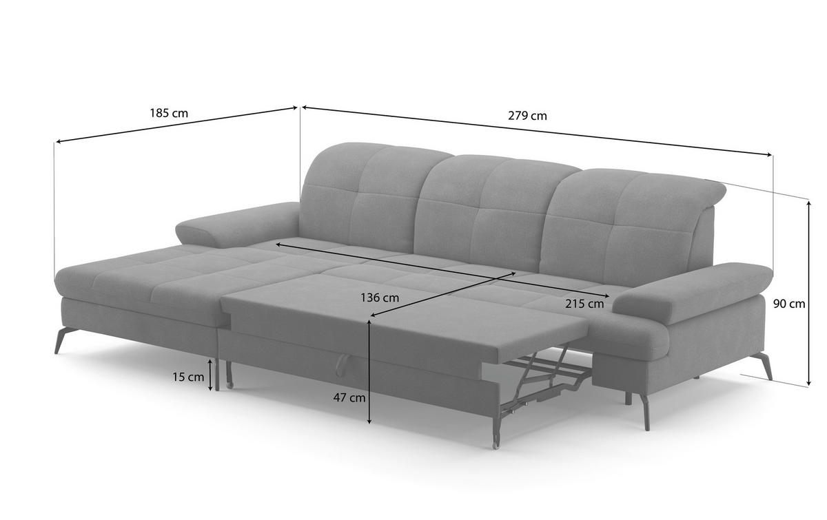 ECKSOFA Creme Flachgewebe  - Creme/Schwarz, KONVENTIONELL, Textil/Metall (185/279cm) - Sit & More