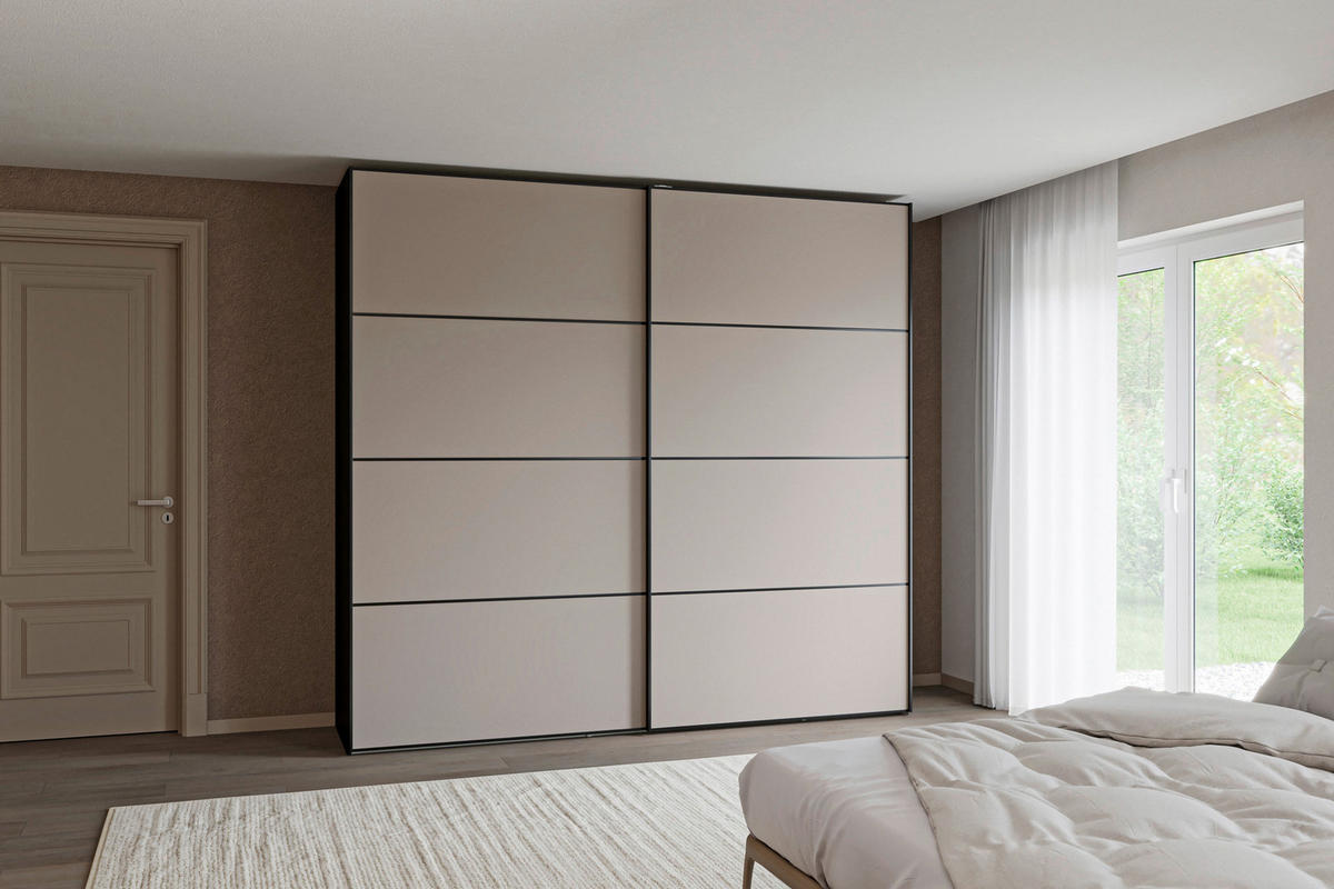 SCHWEBETÜRENSCHRANK 253/236/65 cm 2-türig Hellbraun, Schwarz  - Hellbraun/Schwarz, Design, Holzwerkstoff/Metall (253/236/65cm) - Jutzler