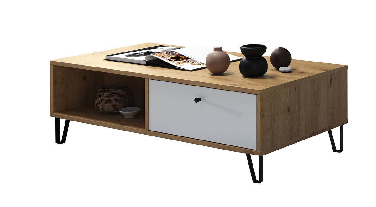 COUCHTISCH 110/60/37 cm TOUCH rechteckig Eiche Artisan, Weiß  - Schwarz/Weiß, Design, Holzwerkstoff/Kunststoff (110/60/37cm) - MID.YOU
