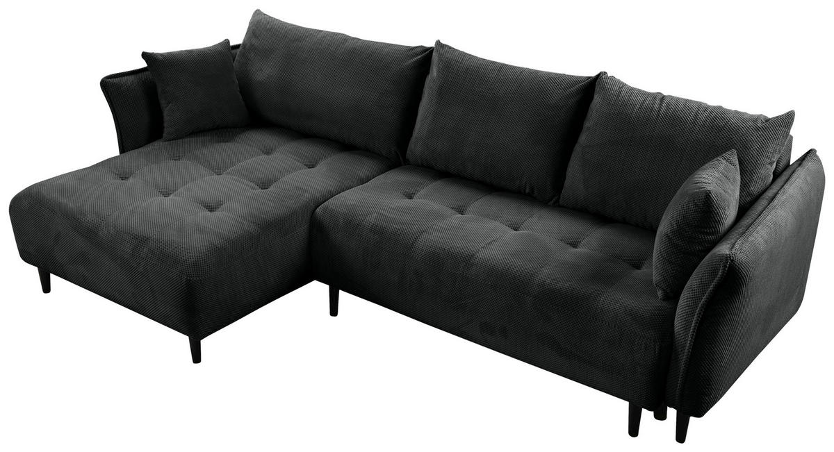 ECKSOFA in Chenille Schwarz  - Schwarz, Konventionell, Holz/Textil (160/290cm) - MID.YOU