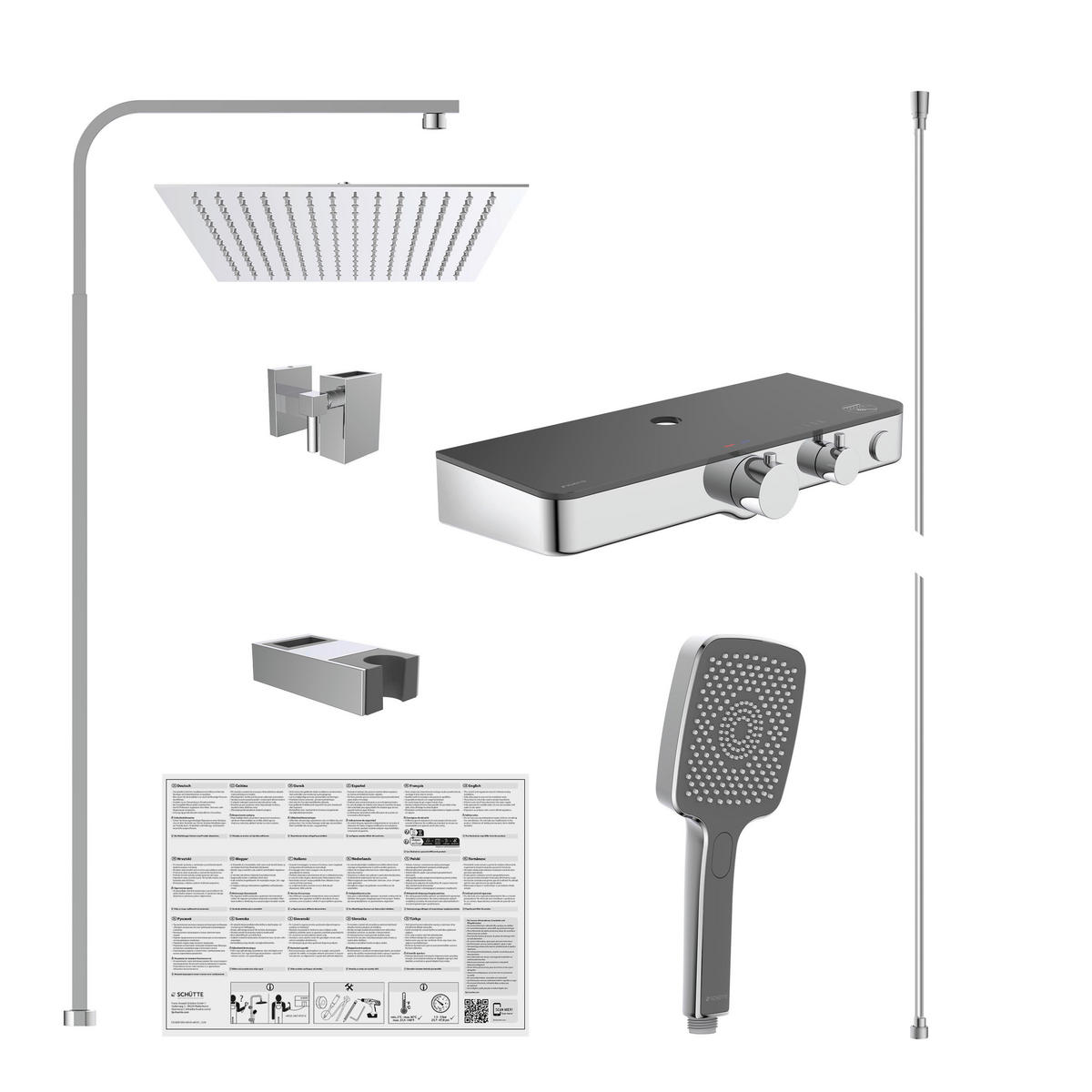 ÜBERKOPFBRAUSESET  - Chromfarben/Anthrazit, Design, Glas/Metall (35/120/57,7cm) - Schütte