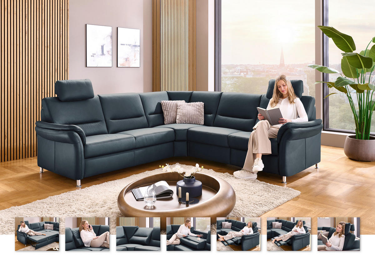 ECKSOFA Beldomo Premium Blaugrau Echtleder  - Blaugrau/Alufarben, KONVENTIONELL, Leder/Metall (262/262cm) - Beldomo Premium