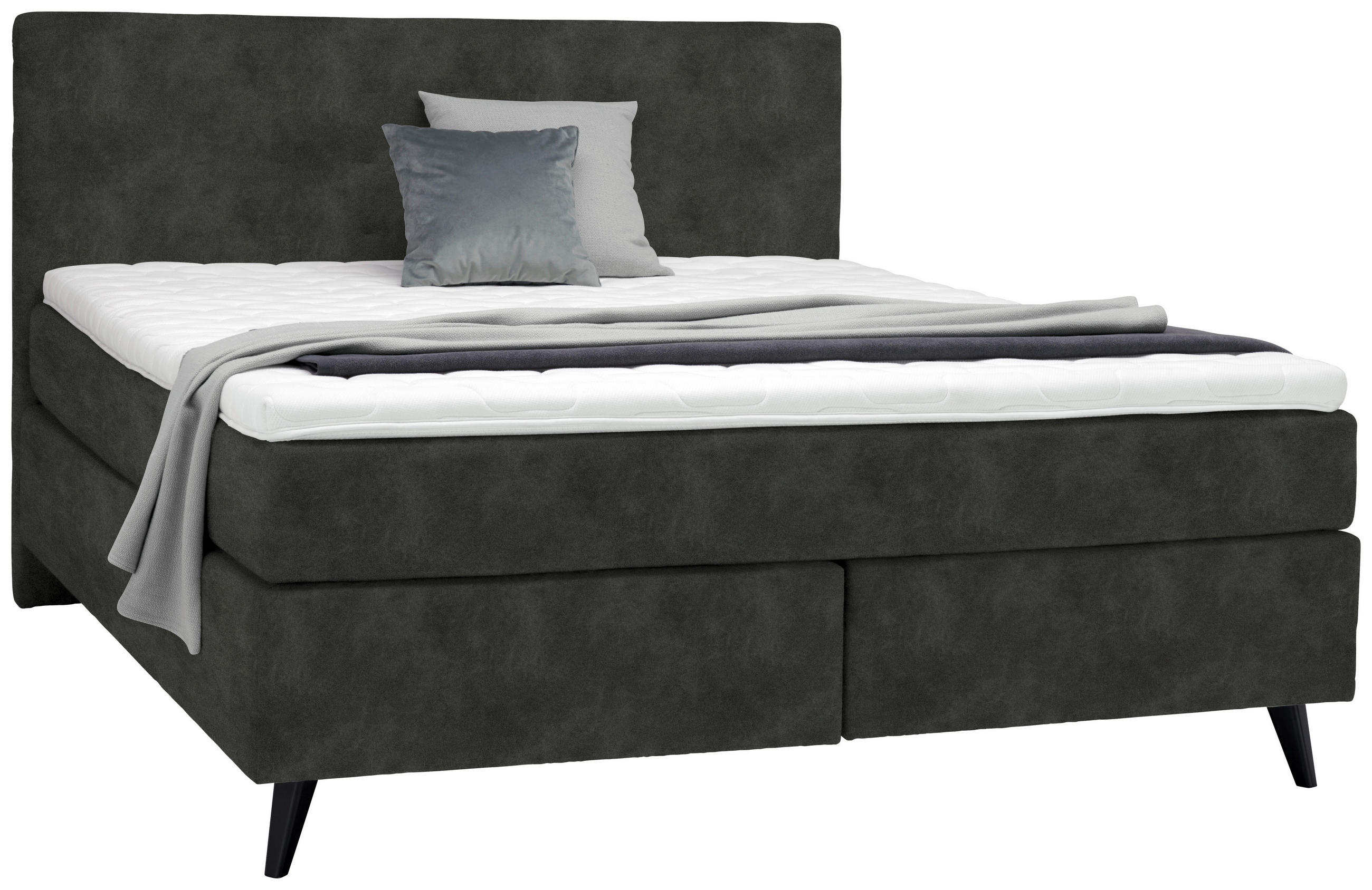 BOXSPRINGBETT 180/200 cm  in Dunkelgrau  - Dunkelgrau/Schwarz, KONVENTIONELL, Holz/Textil (180/200cm) - Voleo