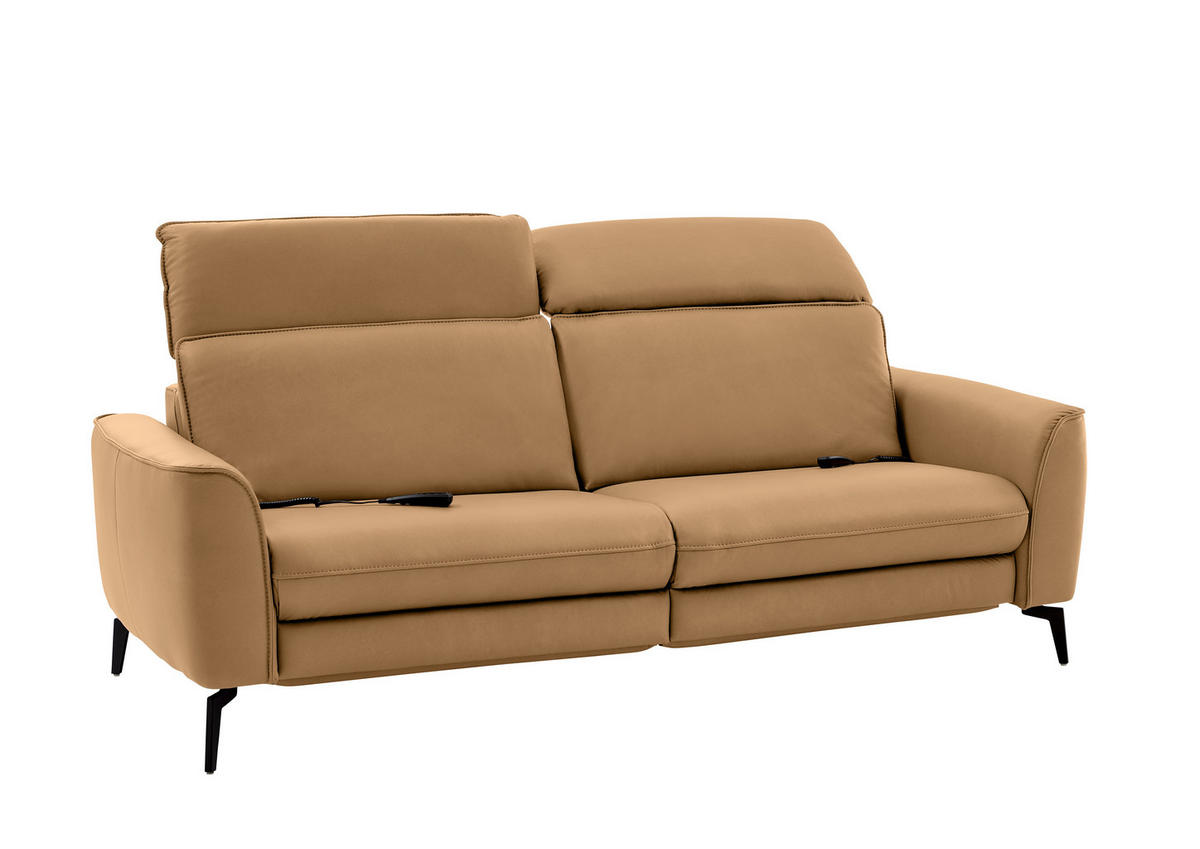3-SITZER-SOFA in Echtleder Honig  - Schwarz/Honig, Natur, Leder/Metall (222/81/110cm) - Valdera