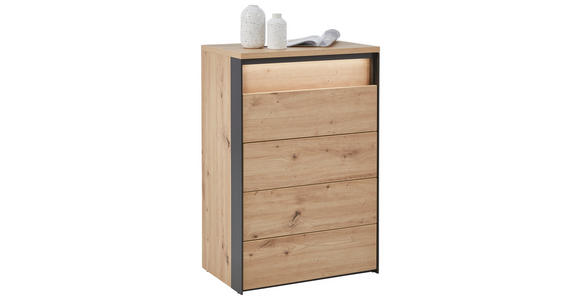 KOMMODE KOMMODE, 58/88/38 cm, 4 Schublade(n)  - Schwarz/Eiche Artisan, KONVENTIONELL, Holzwerkstoff (58/88/38cm) - Voleo