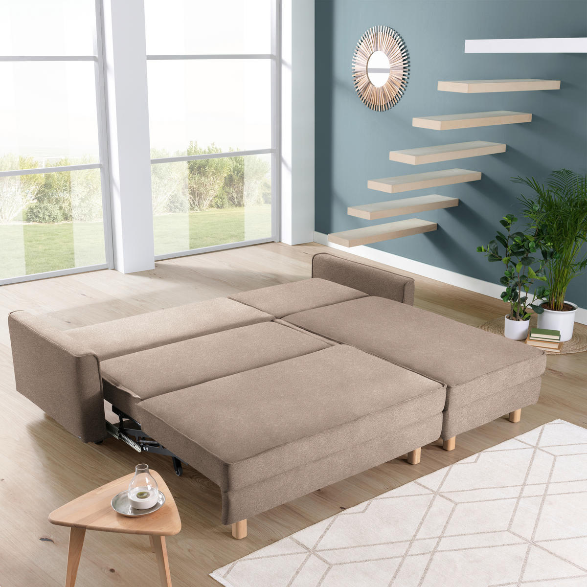 ECKSOFA in Chenille Braun  237/170 cm  - Eichefarben/Braun, KONVENTIONELL, Holz/Textil (237/170cm) - Sedda