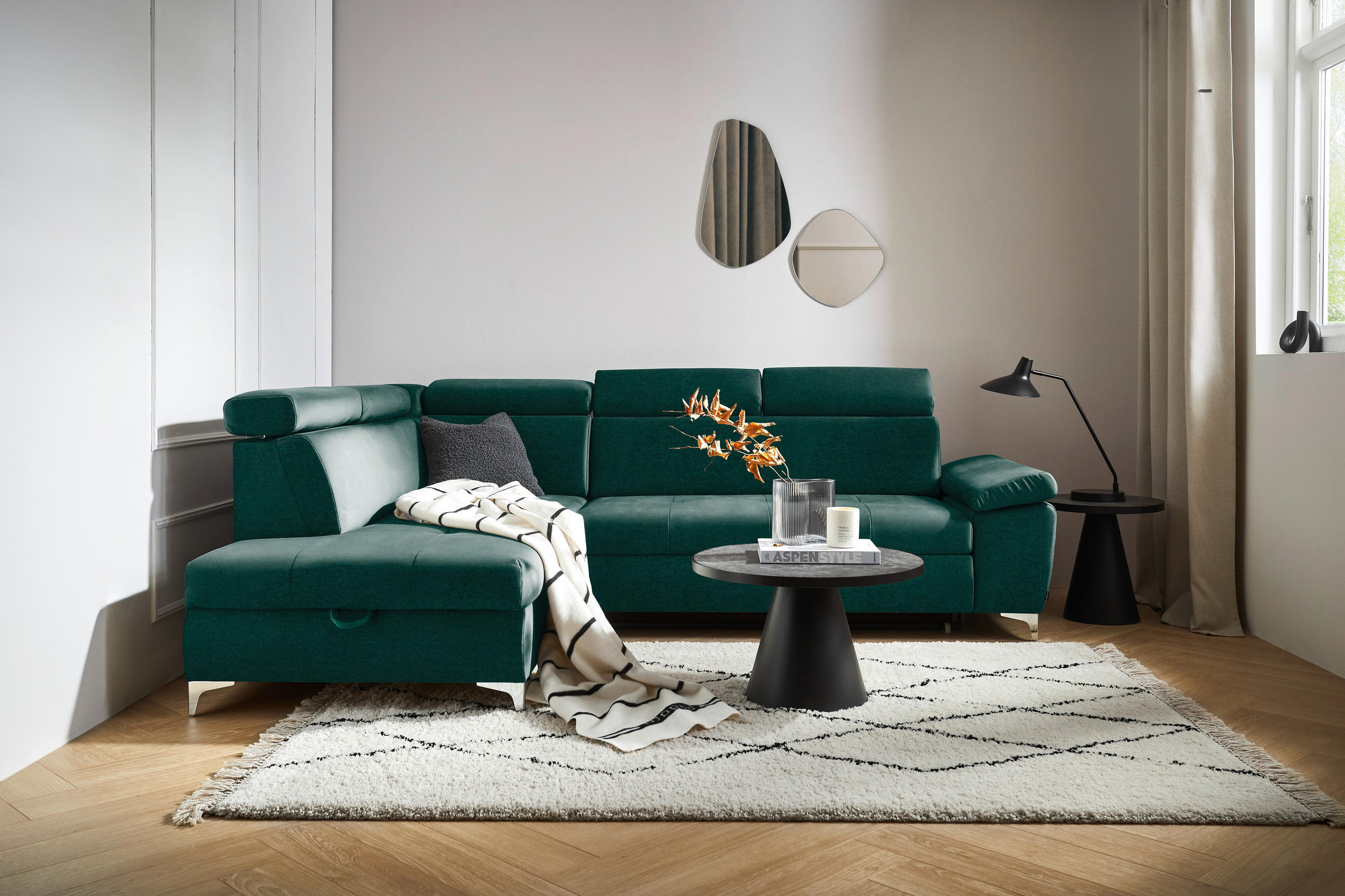 KUTNA GARNITURA tekstil  zelena   - zelena/boje kroma, Konvencionalno, tekstil/metal (206/271cm) - Carryhome