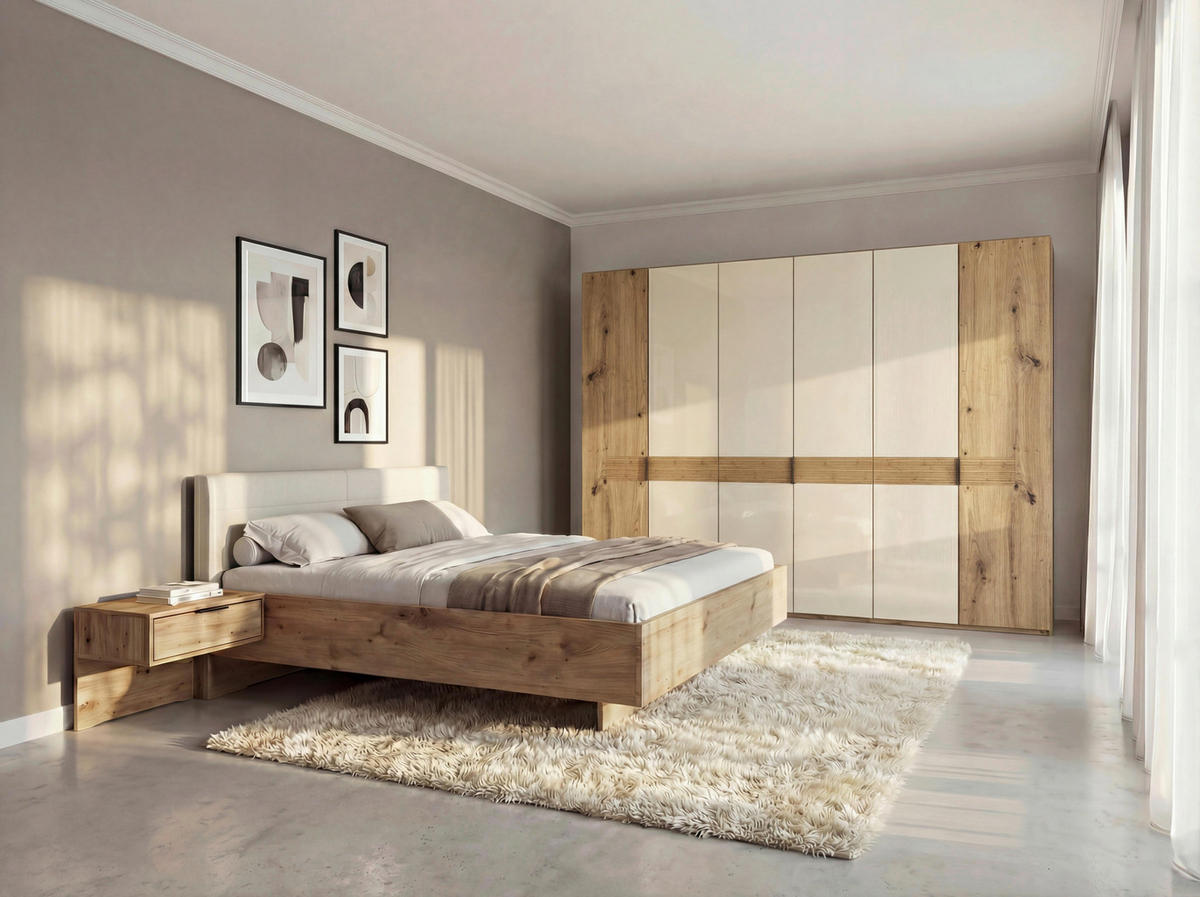 SCHLAFZIMMER Champagner, Eiche Bianco  - Eiche Bianco/Champagner, Design, Glas/Holz (180/200cm) - Musterring