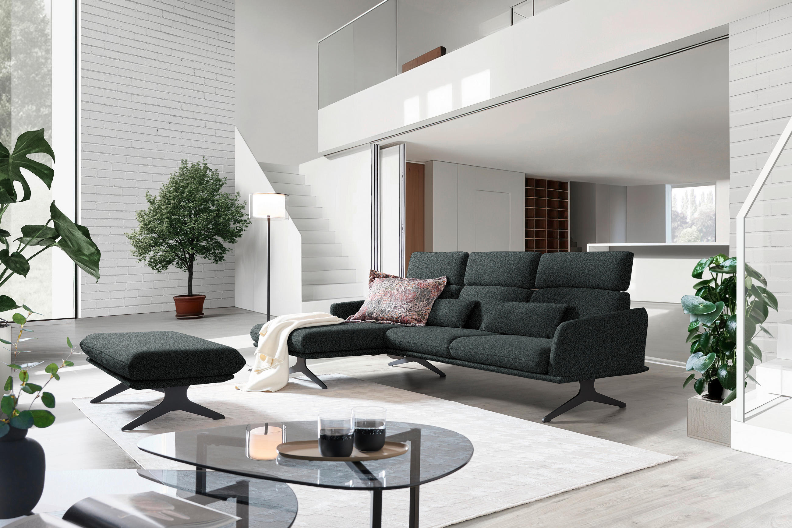 ECKSOFA in Flachgewebe Anthrazit  - Anthrazit/Schwarz, Design, Textil/Metall (152/259cm) - Dieter Knoll