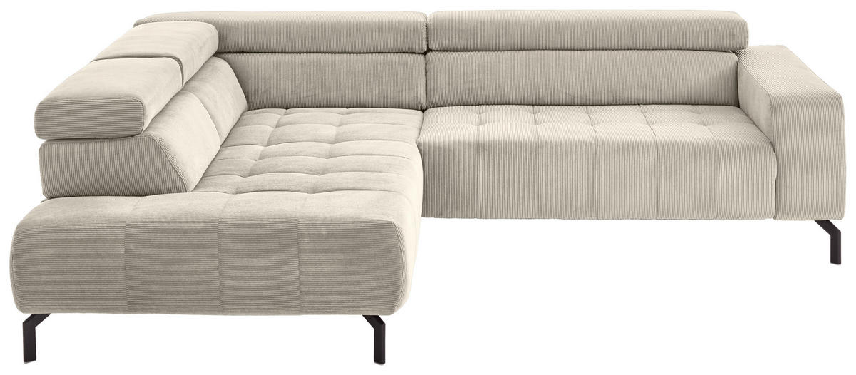ECKSOFA Hellbraun Cord  - Hellbraun/Schwarz, Design, Textil/Metall (214/261cm) - Beldomo Style