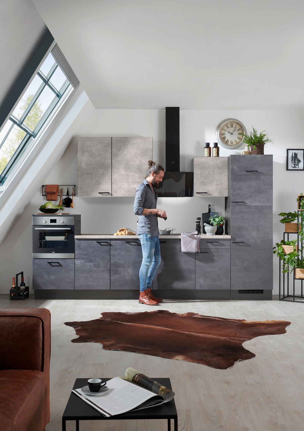 KÜCHENLEERBLOCK 340 cm   in Graphitfarben, Grau  - Schwarz/Graphitfarben, Design, Holzwerkstoff/Metall (340cm) - Xora