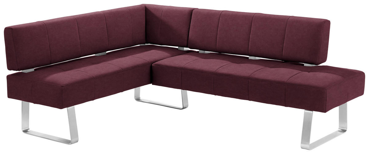 ECKBANK 165/227 cm Mikrofaser Edelstahlfarben, Bordeaux Metall   - Edelstahlfarben/Bordeaux, Design, Textil/Metall (165/227cm) - Moderano