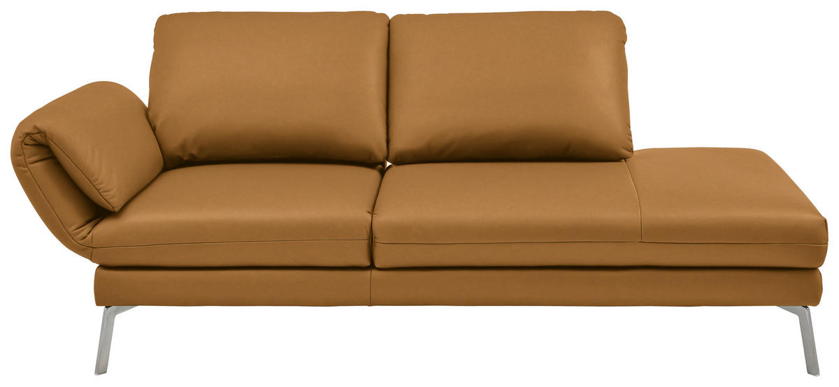 RÉCAMIERE in Echtleder Currygelb  - Chromfarben/Currygelb, Design, Leder/Metall (209/85-109/95-16cm) - Dieter Knoll