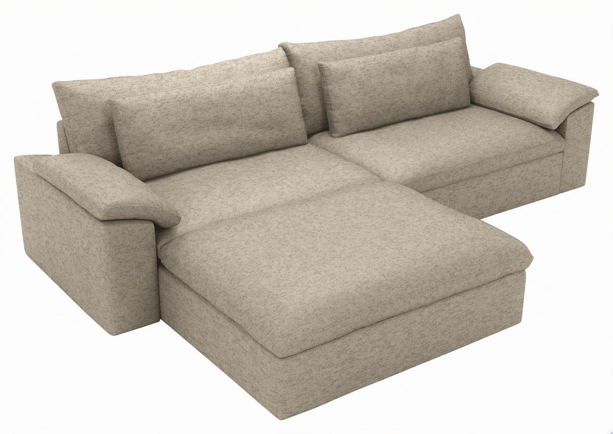 ECKSOFA  in Flachgewebe Creme Rückenkissen, Nierenkissen, Armlehnenkissen, Rücken echt  198/306 cm  - Creme/Schwarz, MODERN, Kunststoff/Textil (198/306cm) - Carryhome