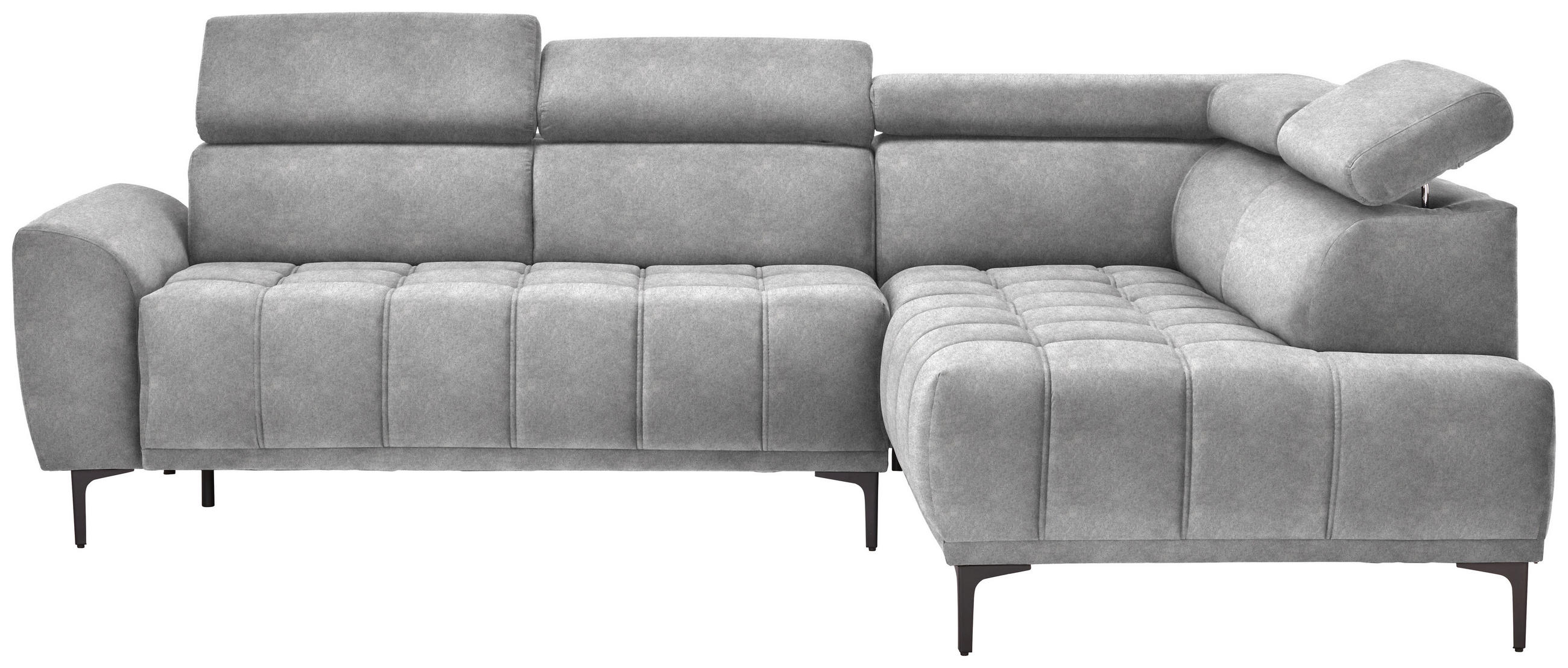 ECKSOFA in Velours Grau  261/191 cm  - Schwarz/Grau, Design, Textil/Metall (261/191cm) - Stylife