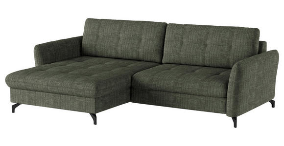 ECKSOFA in Flachgewebe, Leinenoptik Grün  - Schwarz/Grün, Design, Textil/Metall (170/242cm) - Xora