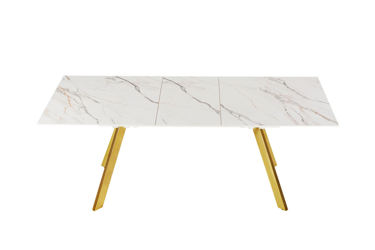 ESSTISCH Weiß, Goldfarben rechteckig  ausziehbar  - Goldfarben/Weiß, Design, Stein/Metall (160-205/90/76cm) - Novel