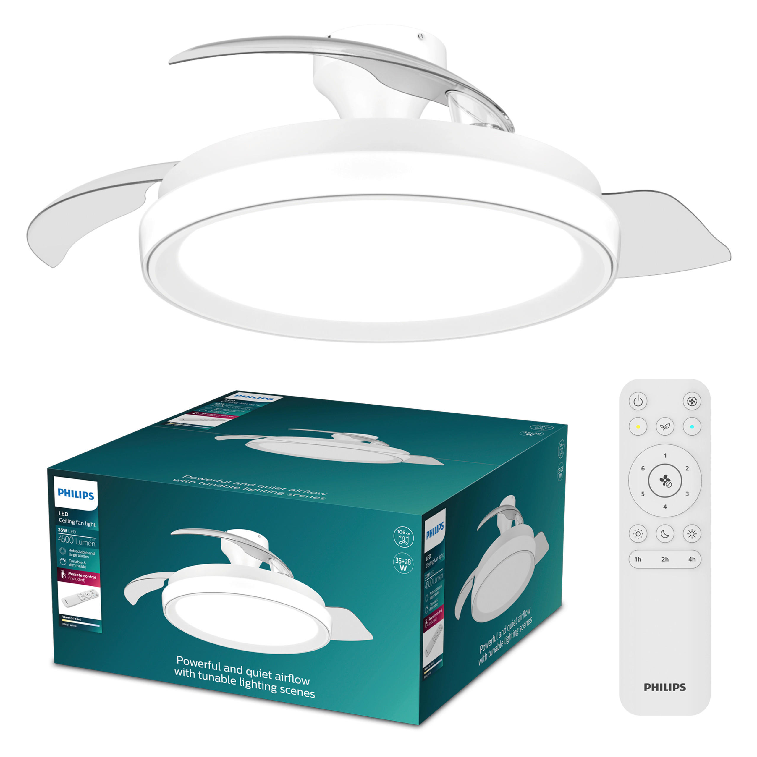 Deckenleuchte mit Ventilator 106/29/106 cm  - Weiß, Basics, Kunststoff (106/29/106cm) - Philips