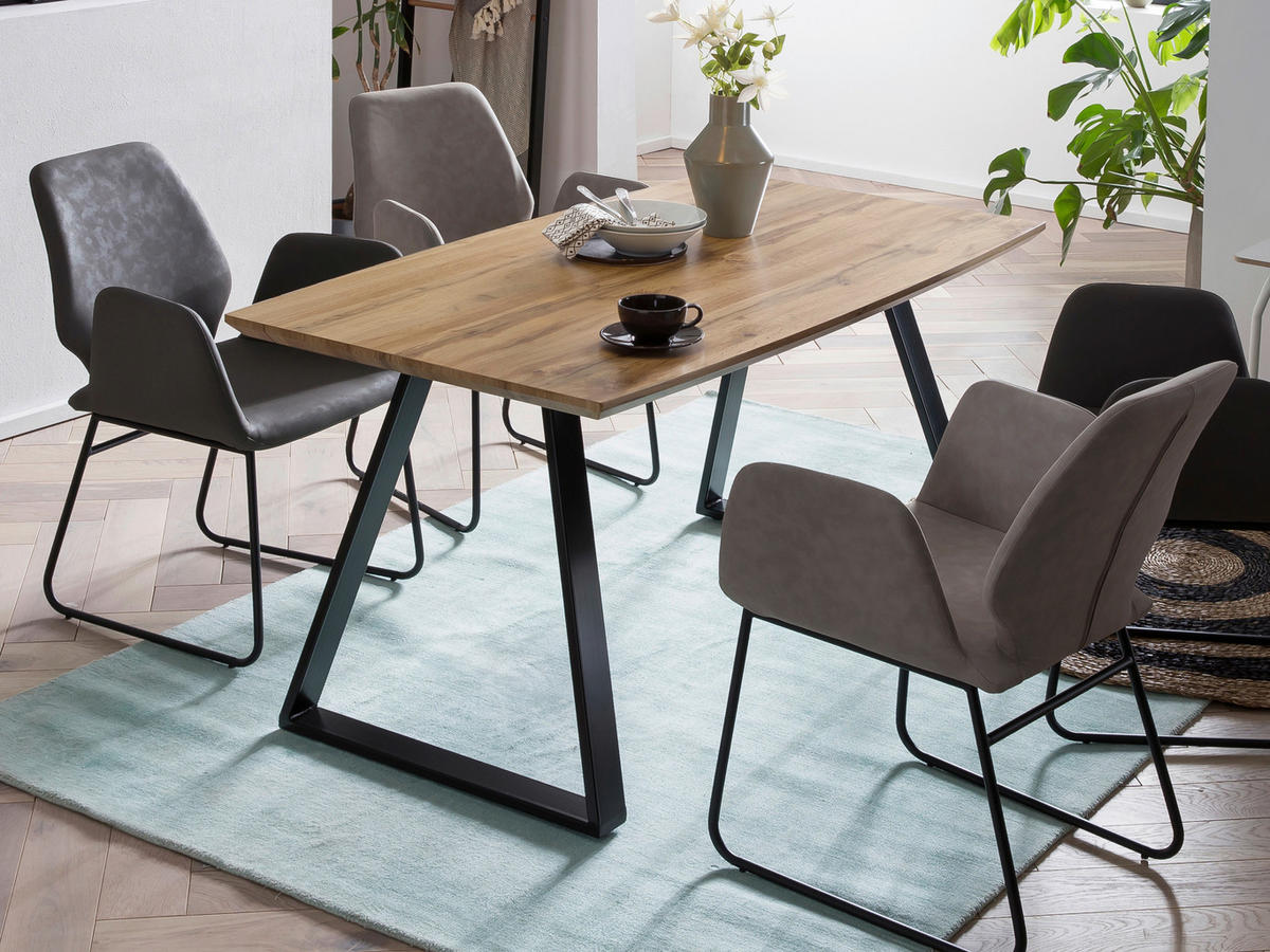 ESSTISCH rechteckig Naturfarben, Schwarz  - Schwarz/Naturfarben, Design, Holzwerkstoff/Metall (140/80/75cm) - Livetastic