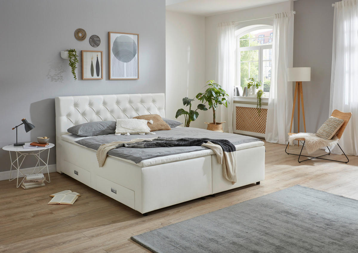 BOXBETT 160/200 cm  in Weiß  - Schwarz/Weiß, MODERN, Kunststoff/Textil (160/200cm) - MID.YOU